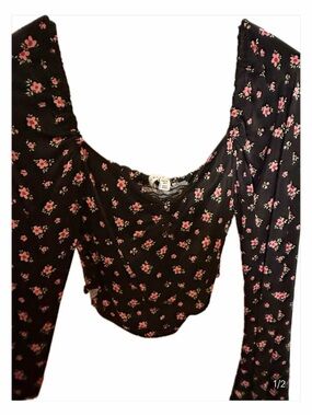 Topshop Women’s Black Floral Top with Pink Flower Print